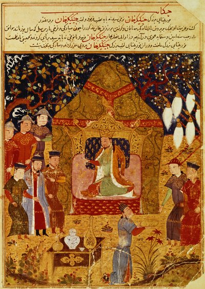 Genghis Khan in zijn tent door Rashid al-Din door Islamic School